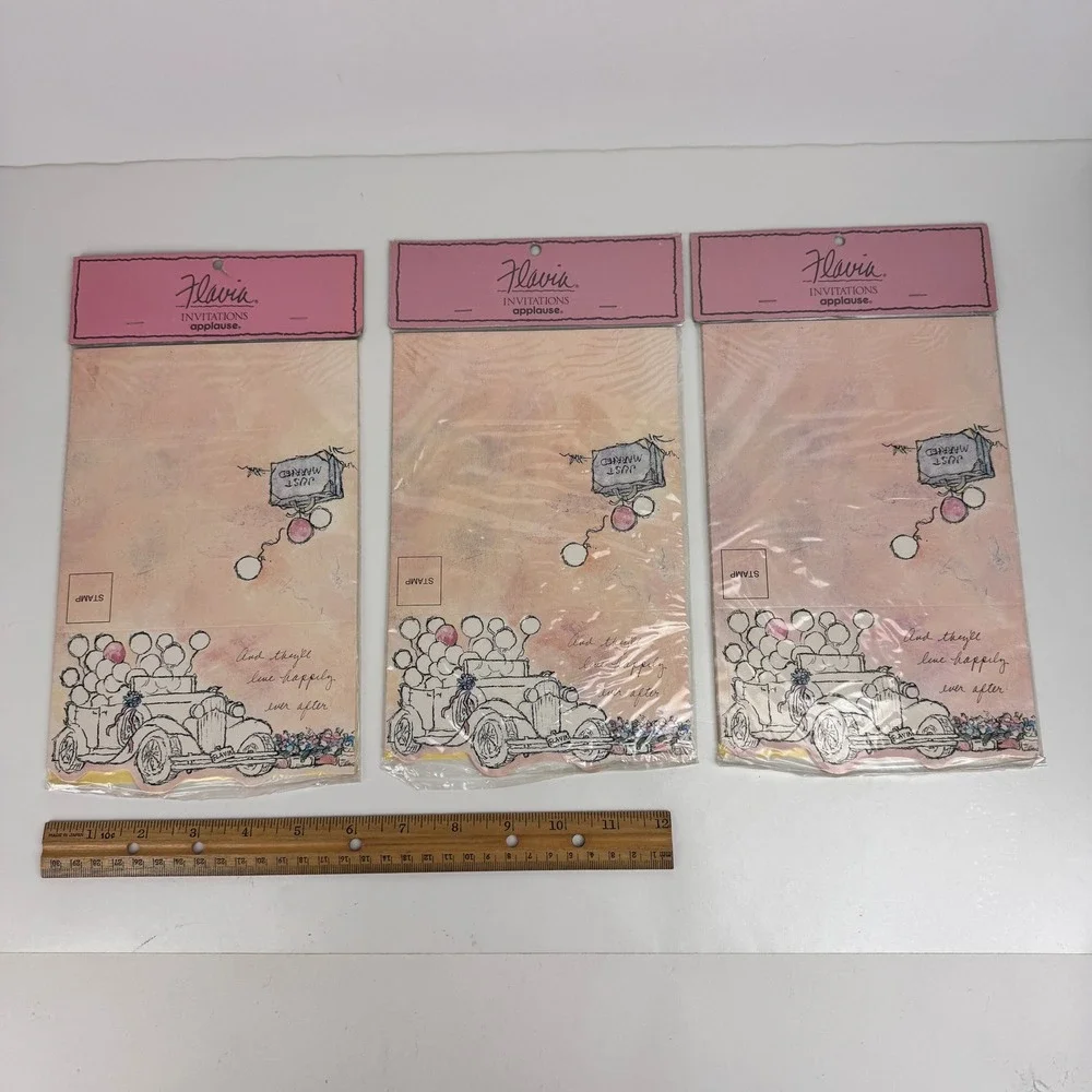3 Pkgs Vtg Flavia Applause‎ Just Married Tri Fold Wedding Invitations 30 Total